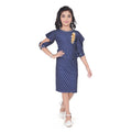 Generic Girl's Knitted Striped Short Sleeve Round Neck Dress (Navy Blue)