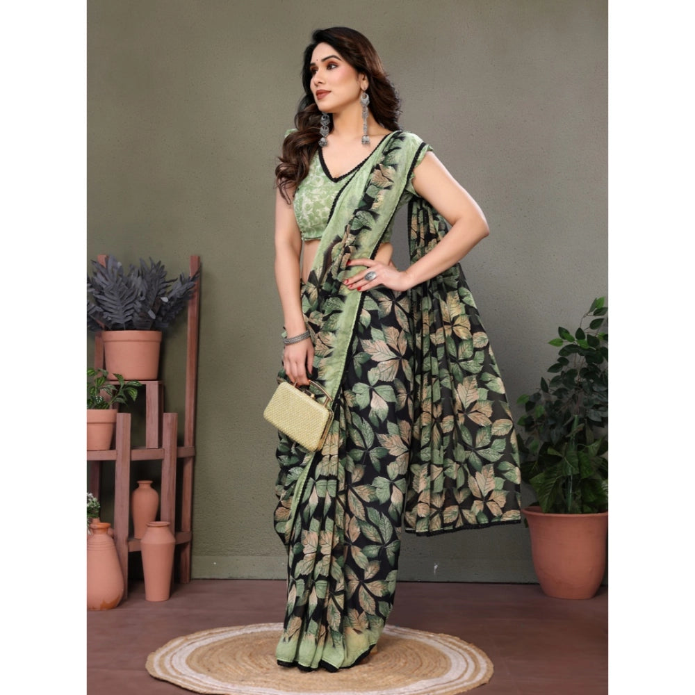 Generic Women's Chiffon Printed Saree With Unstitched Blouse 5.5Mtr (Green)