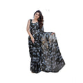 Generic Women's Chiffon Printed Saree With Unstitched Blouse 5.5Mtr (Black)