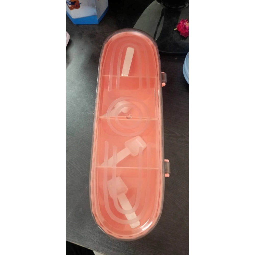 Generic Plastic 4 Grid Design Made In India Container with Spoon (Multicolor)