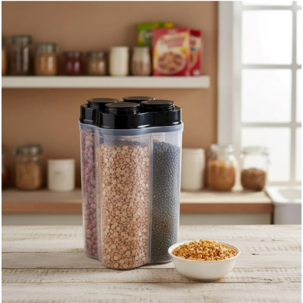 Generic Plastic 2-Pcs Set, 4 Section Container Jar For Grocery (Multicolor)
