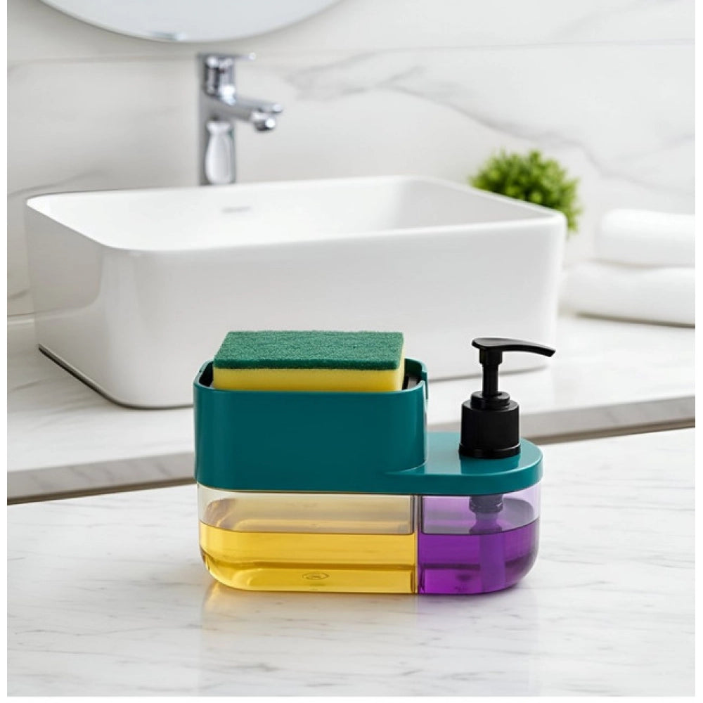Generic Plastic 3-in-1 Liquid Soap Dispenser with Sponge Soap Holder (Multicolor)