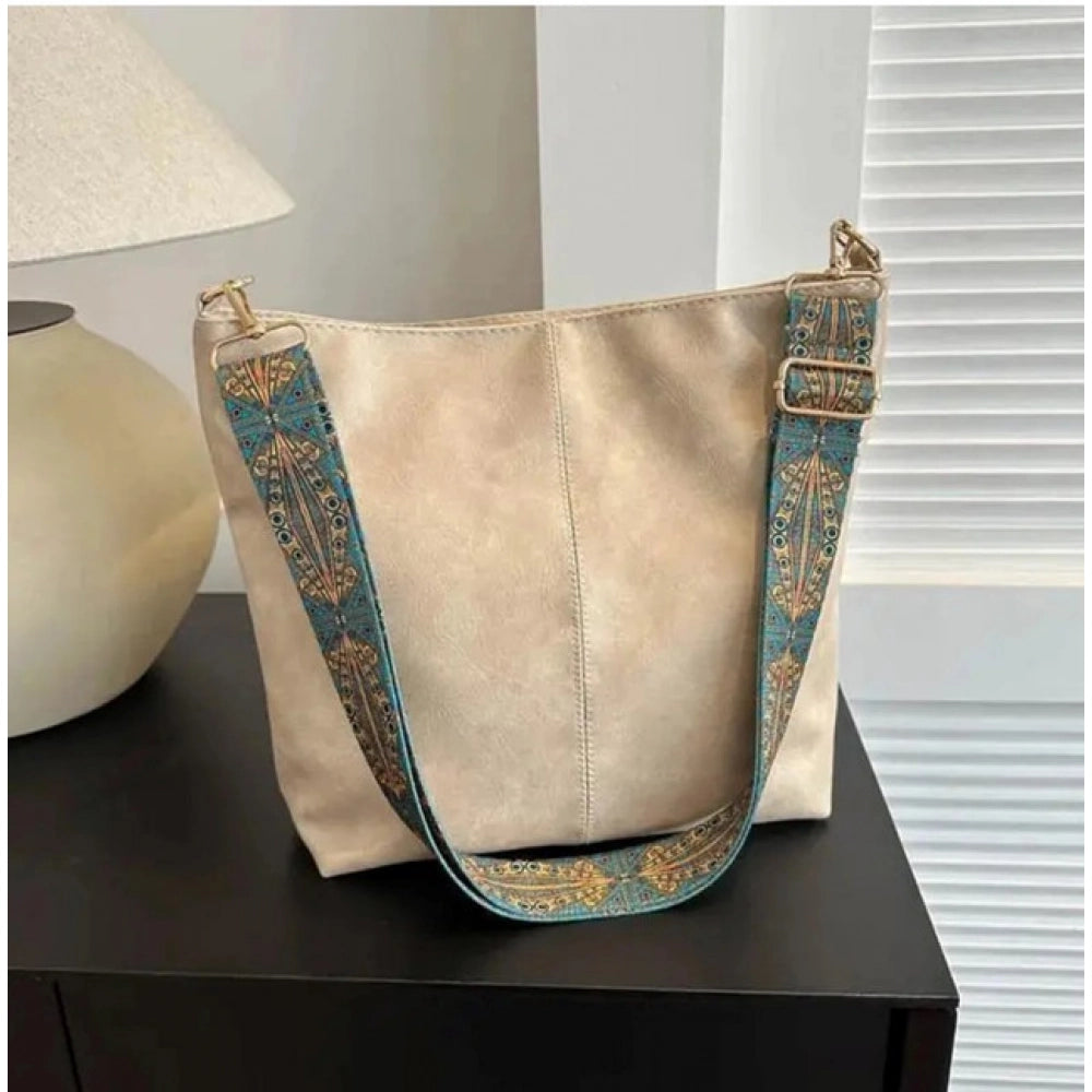 Generic Women's PU Leather Zipper Handbag (Beige)