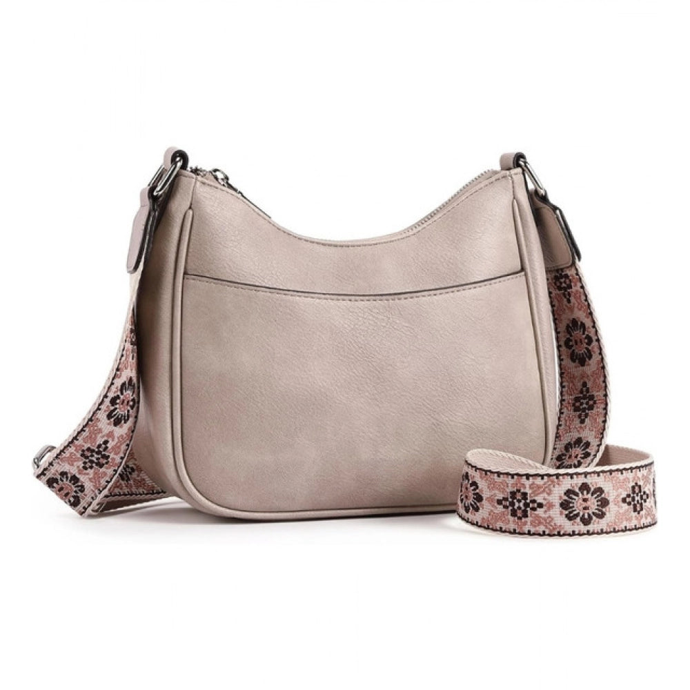 Generic Women's PU Leather Zipper Sling Bag (Beige)