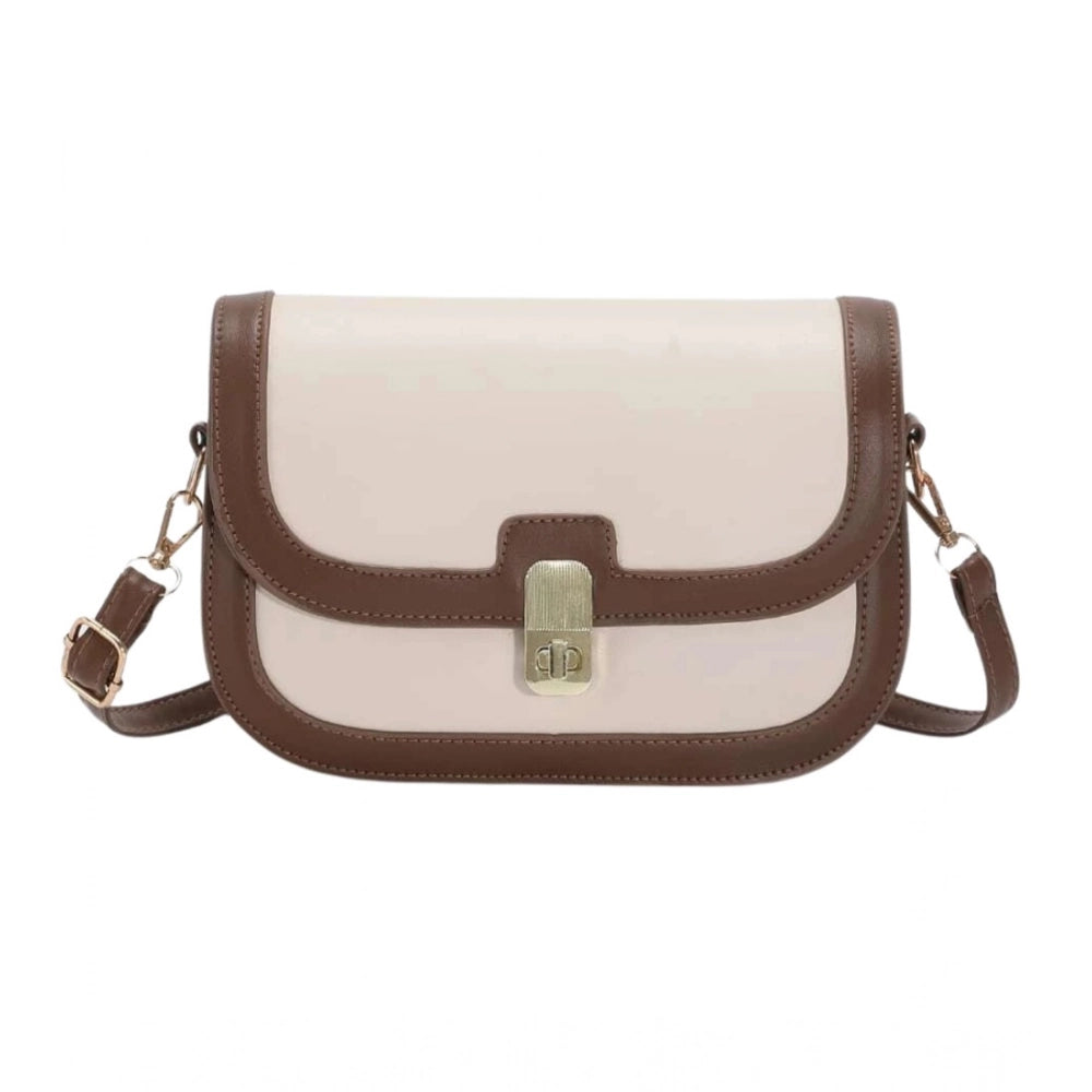 Generic Women's PU Leather Zipper Sling Bag (Beige)