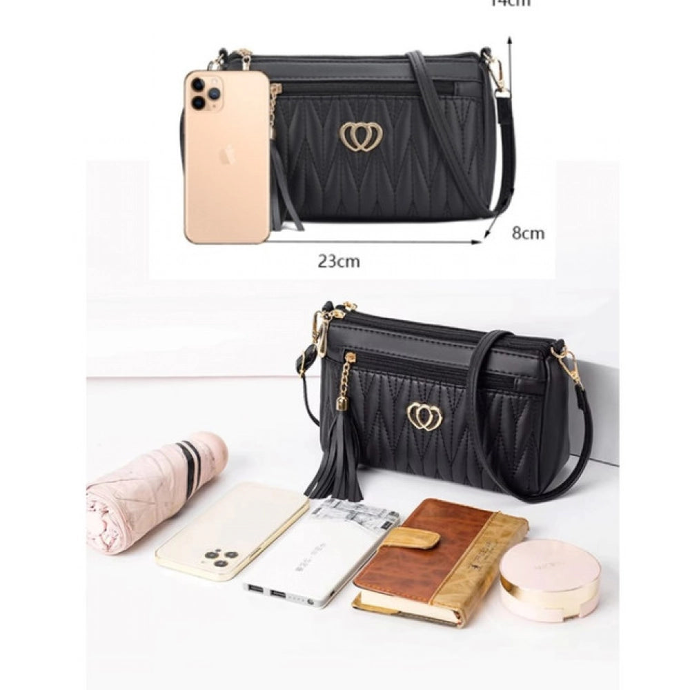 Generic Women's PU Leather Zipper Sling Bag (Black)