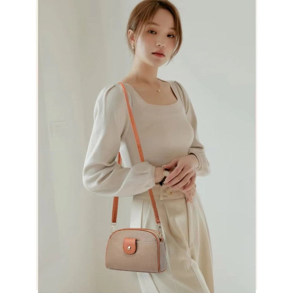 Generic Women's PU Leather Zipper Sling Bag (Khakhi)