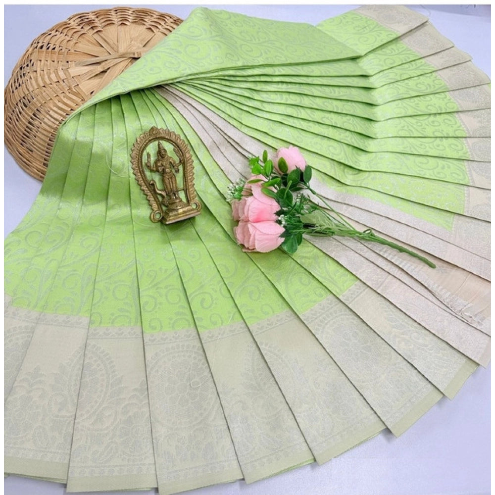 Generic Women's Soft Silk Printed Saree With Unstitched Blouse 5.5Mtr (Pista Green)