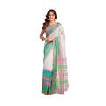 Generic Women's Faux_Linen Printed Ready-to-Wear Saree With Unstitched Blouse 5.5 Mtr (White)
