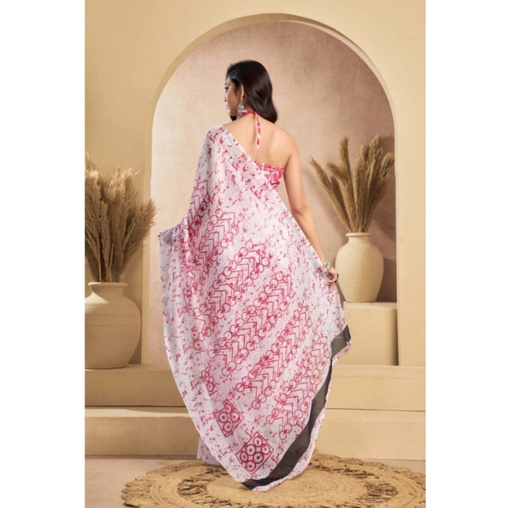 Generic Women's Faux_Linen Printed Ready-to-Wear Saree With Unstitched Blouse 5.5 Mtr (Pink)