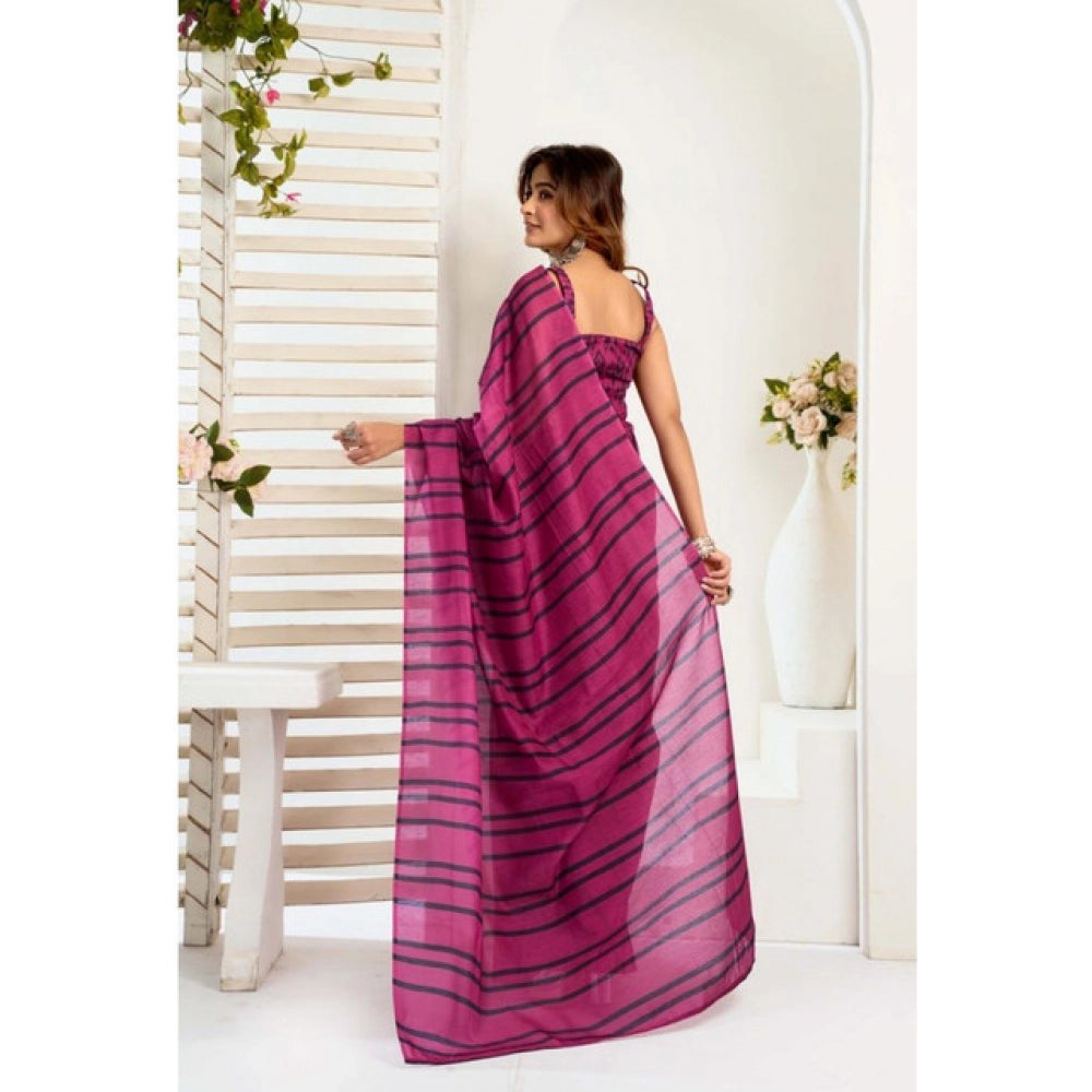 Generic Women's Faux_Linen Printed Ready-to-Wear Saree With Unstitched Blouse 5.5 Mtr (Magenta)