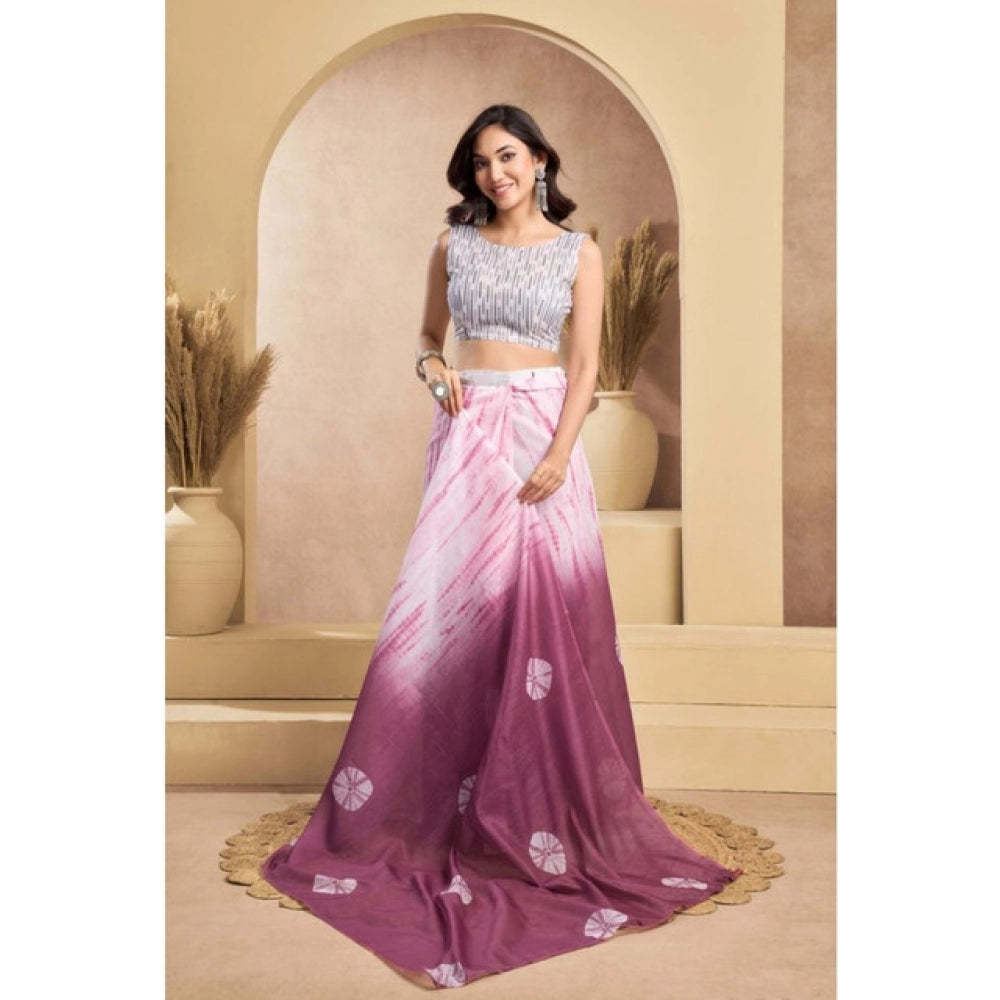 Generic Women's Faux_Linen Printed Ready-to-Wear Saree With Unstitched Blouse 5.5 Mtr (Wine)