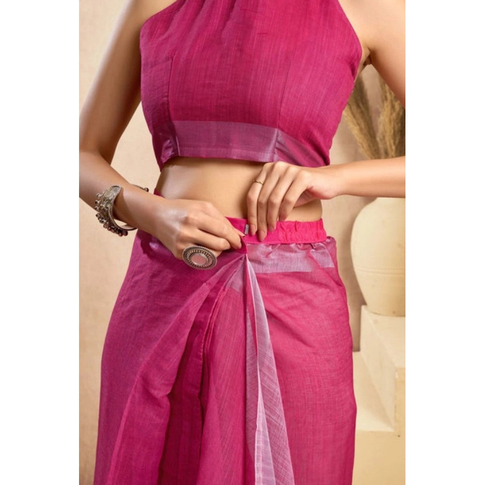 Generic Women's Faux_Linen Printed Ready-to-Wear Saree With Unstitched Blouse 5.5 Mtr (Pink)