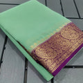 Generic Women's Crepe Chit Pallu Solid Saree With Unstitched Blouse 5.5Mtr (Light Green)