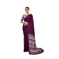 Generic Women's Satin Crepe Printed Saree With Unstitched Blouse 5.5Mtr (Purple)