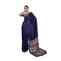 Generic Women's Satin Crepe Printed Saree With Unstitched Blouse 5.5Mtr (Navy Blue)