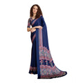 Generic Women's Satin Crepe Printed Saree With Unstitched Blouse 5.5Mtr (Navy Blue)