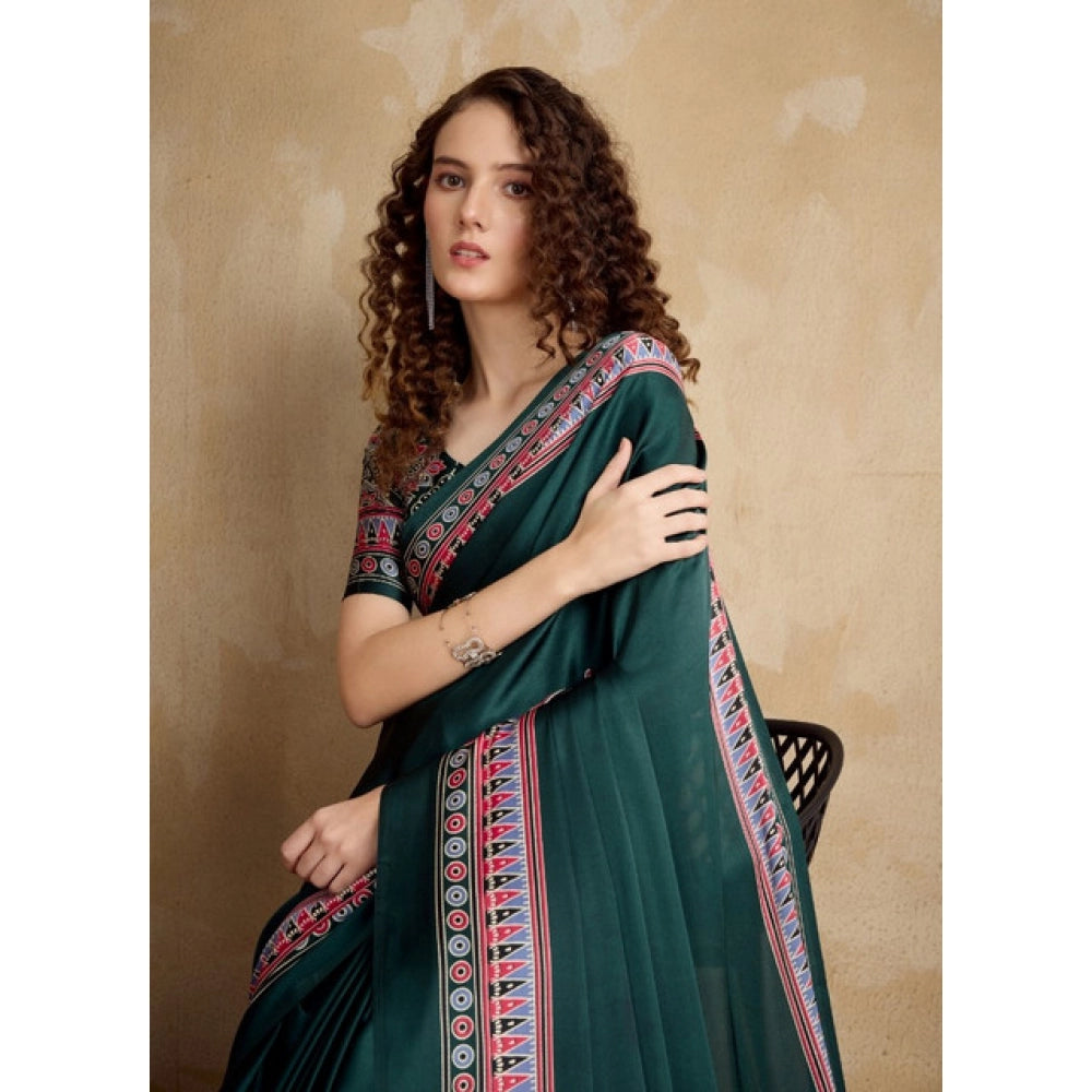 Generic Women's Satin Crepe Printed Saree With Unstitched Blouse 5.5Mtr (Green)