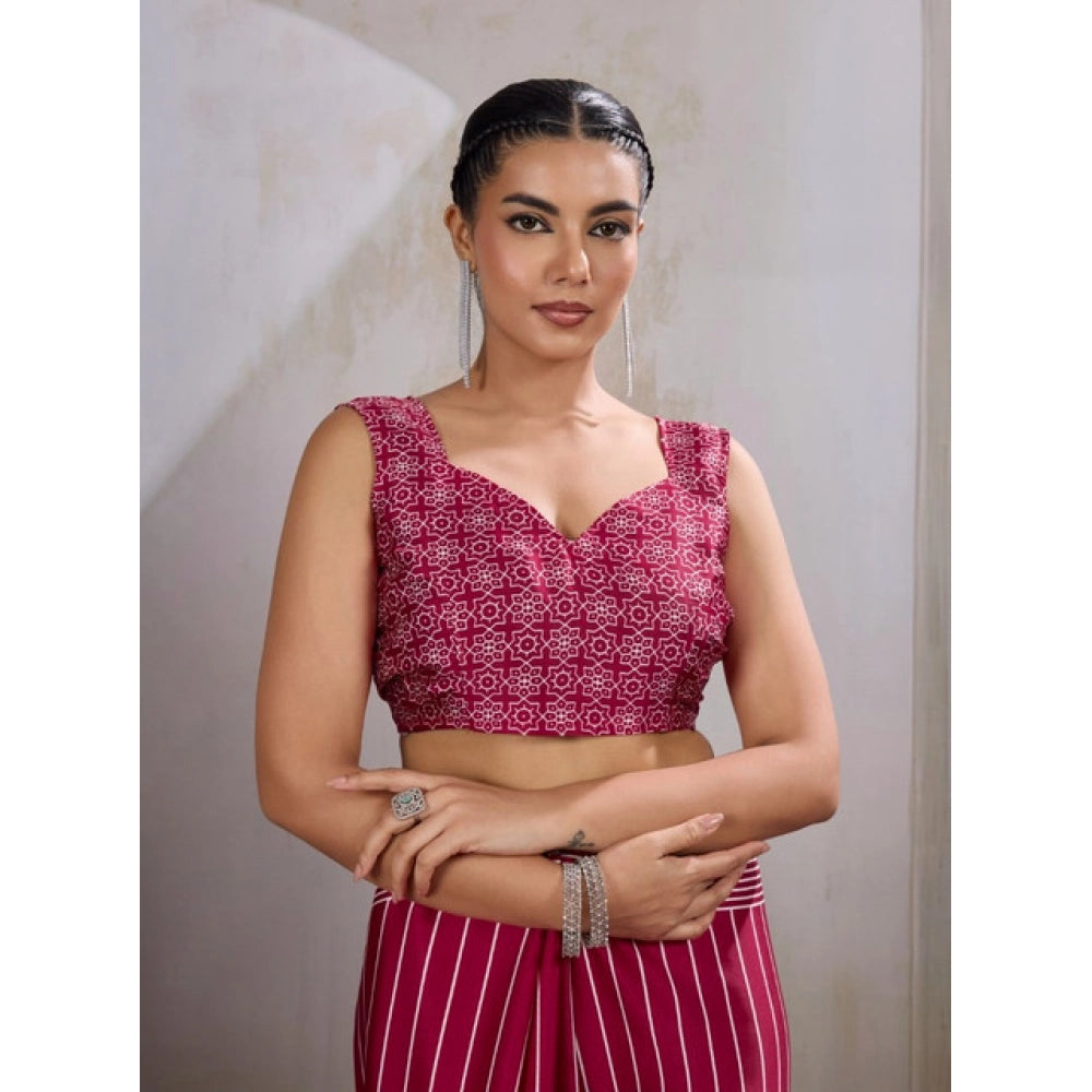 Generic Women's Satin Crepe Printed Saree With Unstitched Blouse 5.5Mtr (Maroon)