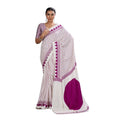 Generic Women's Satin Crepe Printed Saree With Unstitched Blouse 5.5Mtr (White)