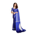 Generic Women's Satin Crepe Printed Saree With Unstitched Blouse 5.5Mtr (Navy Blue)