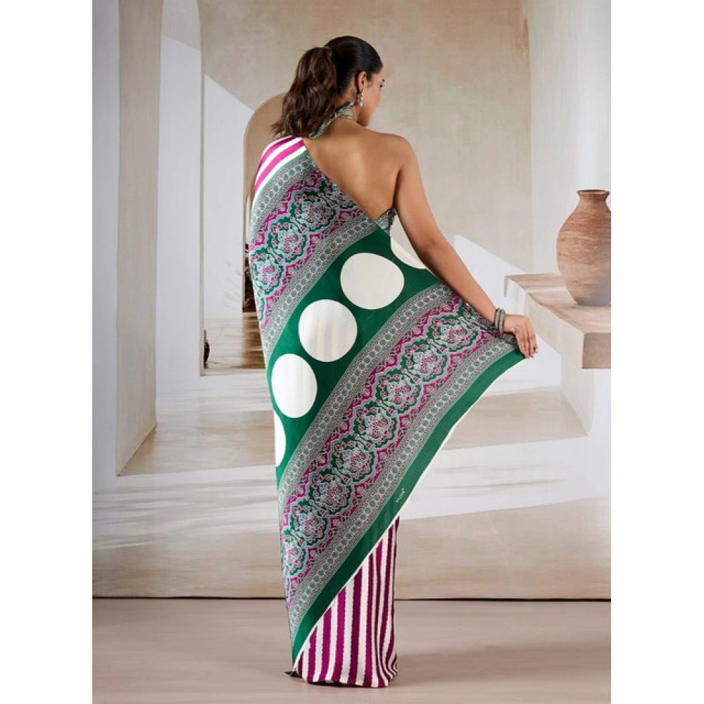 Generic Women's Satin Crepe Printed Saree With Unstitched Blouse 5.5Mtr (Magenta)