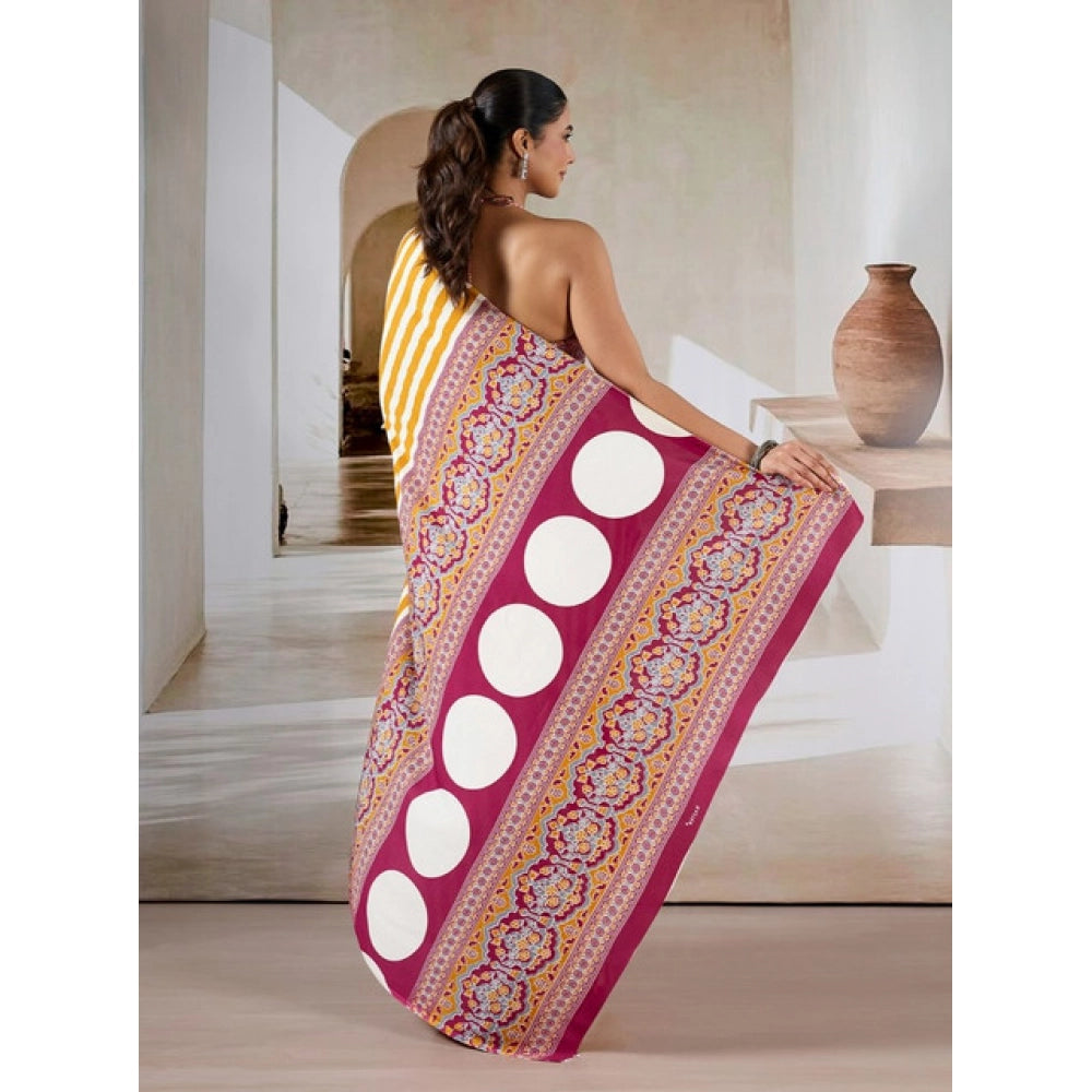 Generic Women's Satin Crepe Printed Saree With Unstitched Blouse 5.5Mtr (Mustard)