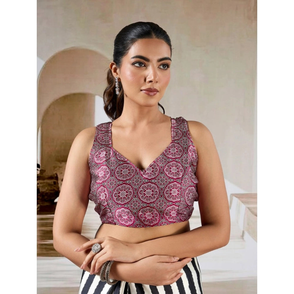 Generic Women's Satin Crepe Printed Saree With Unstitched Blouse 5.5Mtr (Black)