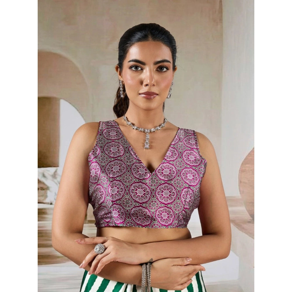 Generic Women's Satin Crepe Printed Saree With Unstitched Blouse 5.5Mtr (Green)