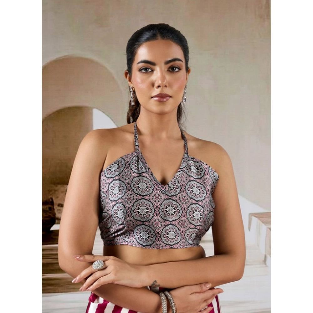 Generic Women's Satin Crepe Printed Saree With Unstitched Blouse 5.5Mtr (Maroon)