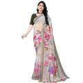 Generic Women's Georgette Floral Printed Saree With Unstitched Blouse 5.5Mtr (Beige)