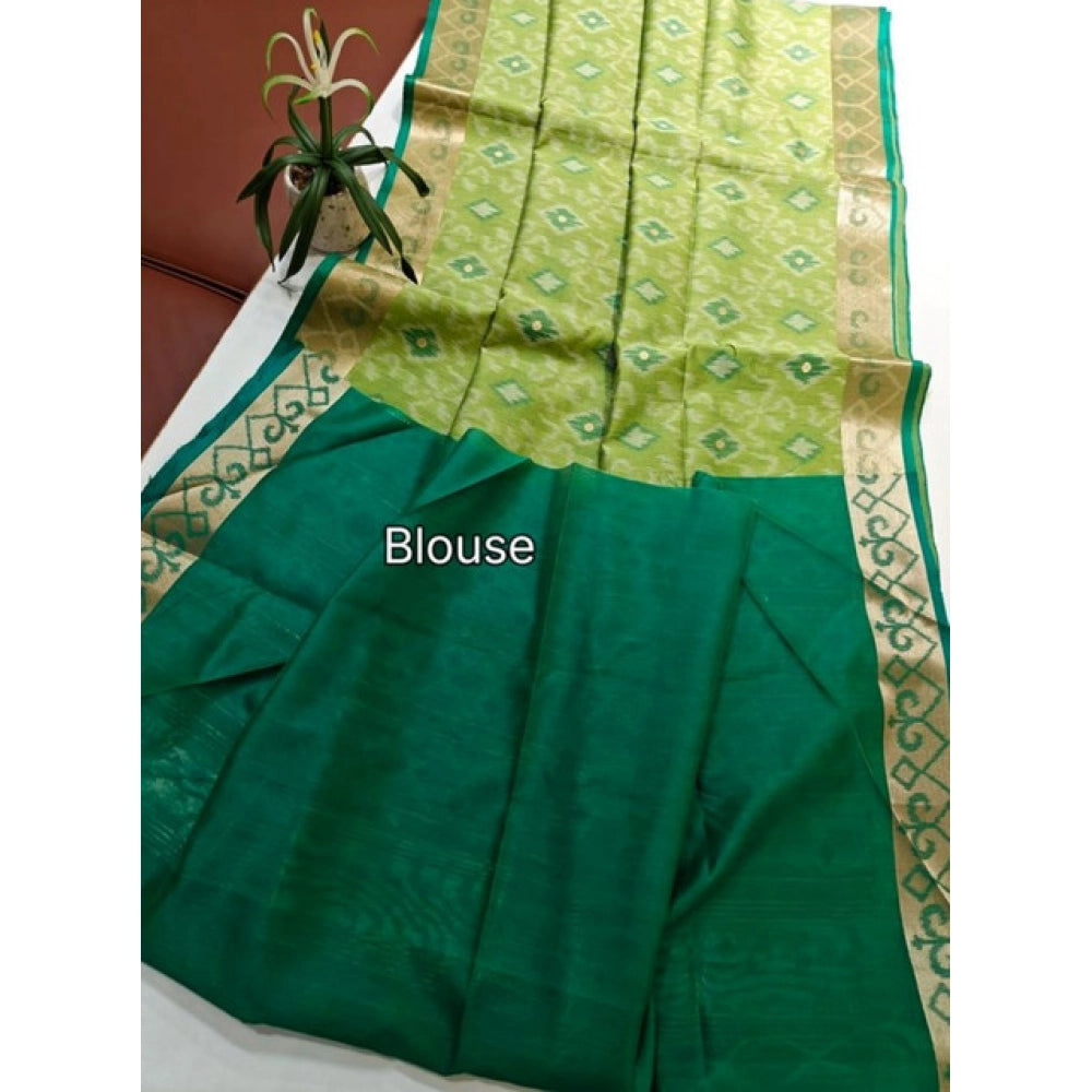 Generic Women's Raw Silk Ikkat Saree With Unstitched Blouse 5.5Mtr (Green)