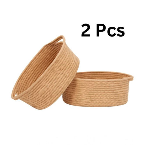 Generic Cotton 2 Pcs 10x7x4 Inch Oval Storage Basket For Clothes (Beige)