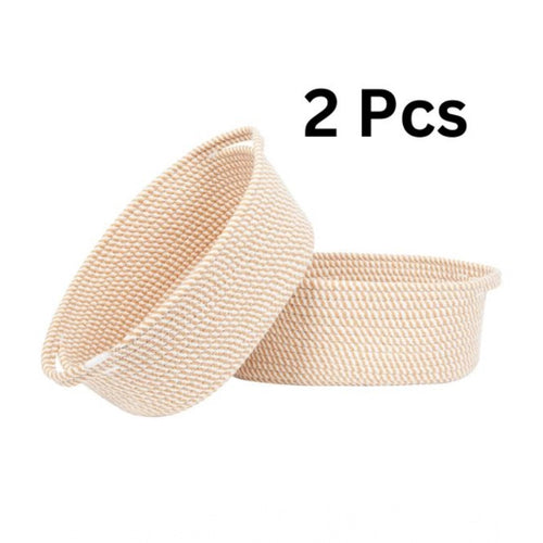 Generic Cotton 2 Pcs 10x7x4 Inch Oval Storage Basket For Clothes (Beige)