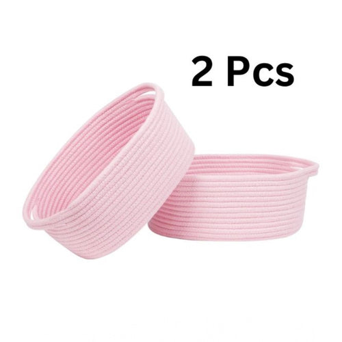 Generic Cotton 10x7x4 Inch2 Pcs Oval Storage Basket For Clothes (Pink)