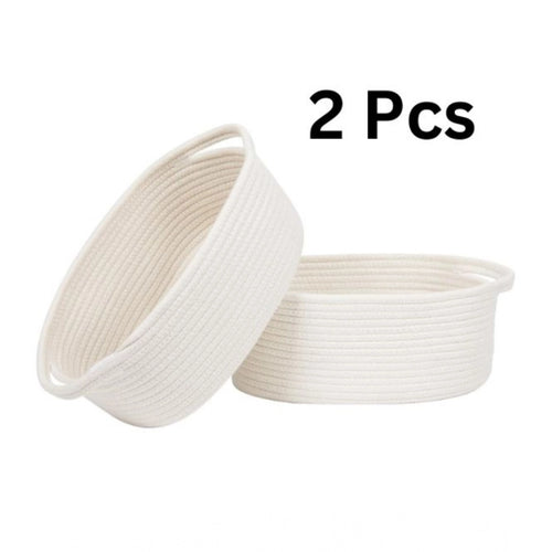 Generic Cotton 10x7x4 Inch2 Pcs Oval Storage Basket For Clothes (White)